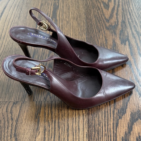 Vintage Ralph Lauren Collection Women's Dark Burgundy Slingback Heels - Picture 6 of 7
